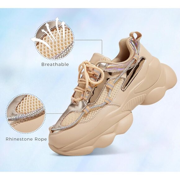 Women's 90s Chunky Sneakers Rope Platform Casual Thick Rave Walking Shoes Nude - Picture 3 of 9